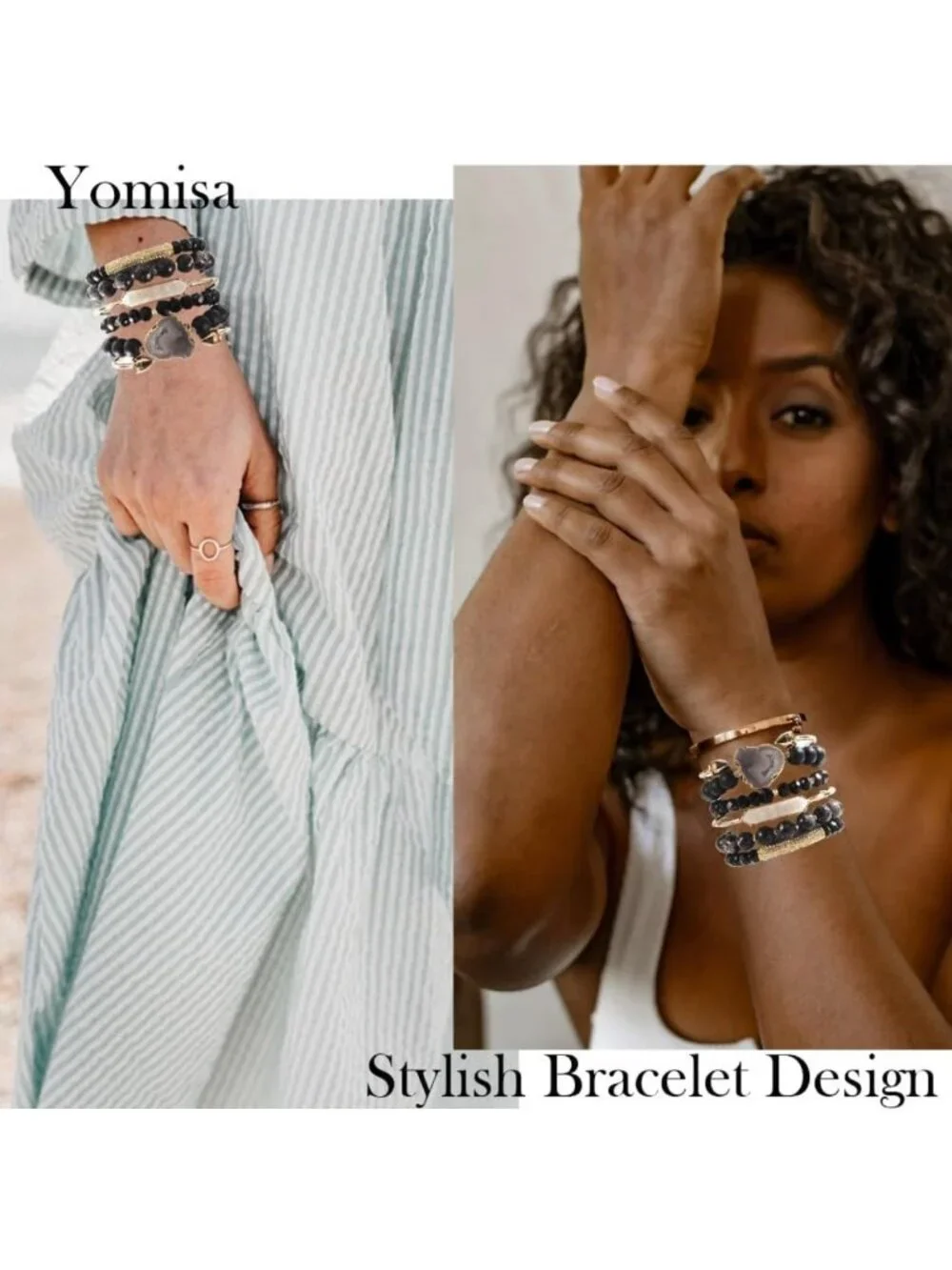 5PCS Boho Stackable Natural Beaded Bracelets & Bangles for Women & Men